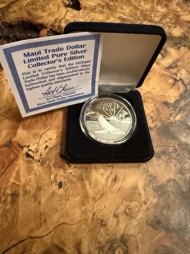 2001 Maui Trade Dollar 999 Silver 1 Oz Round COA