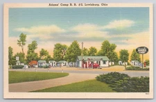 Adams Camp R R #2 Truck Stop Lewisburg Ohio OH Unp Linen Postcard