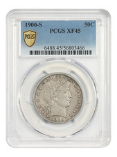 1900-S 50C PCGS XF45 - Barber Half Dollar - Very Scarce Date