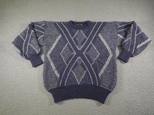 Vintage Peter England Sweater Womens Medium Purple Geometric Wool Blend 80s