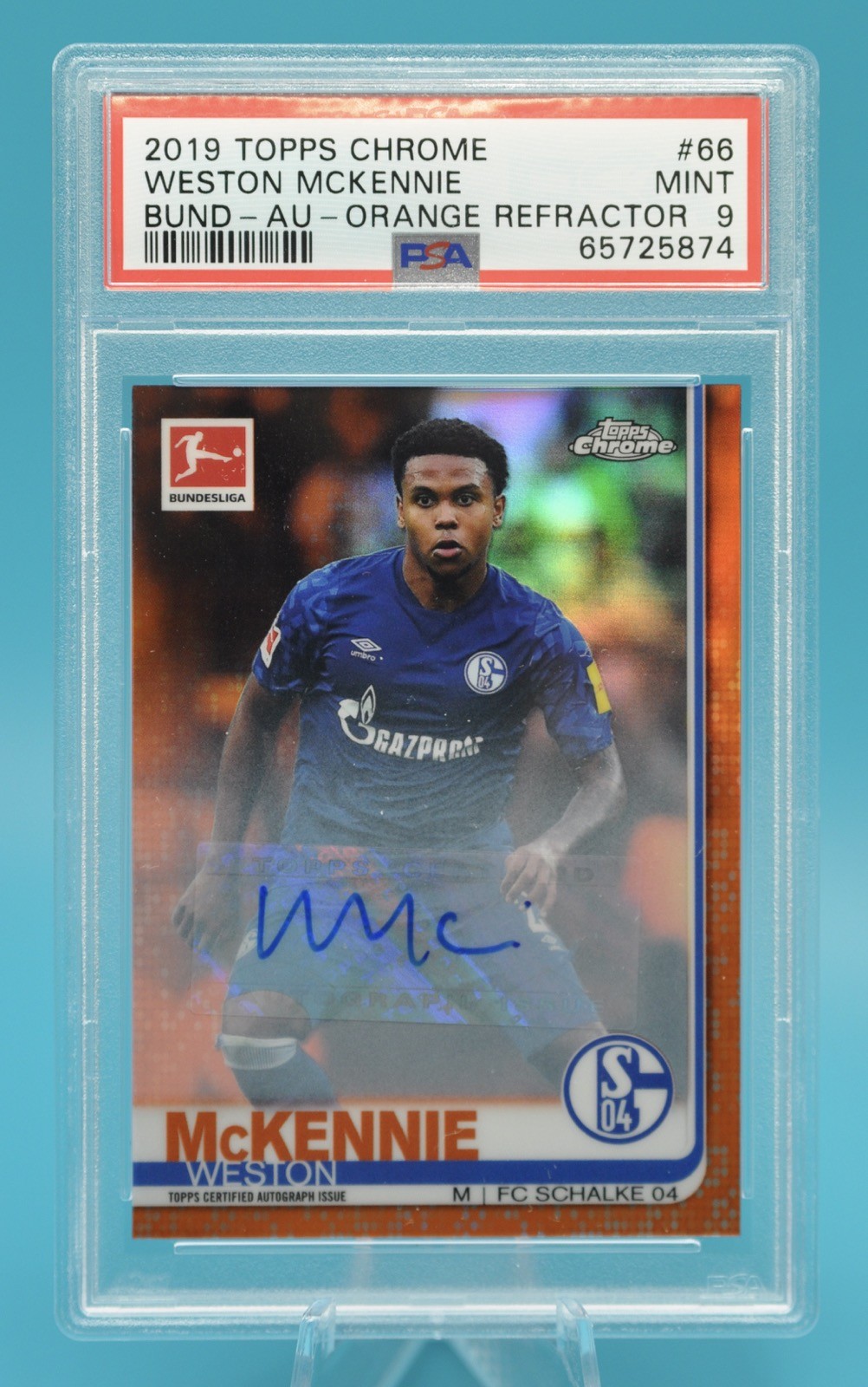 2019-20 Topps Chrome Bundesliga Weston McKennie Orange Refractor Auto /25 PSA 9