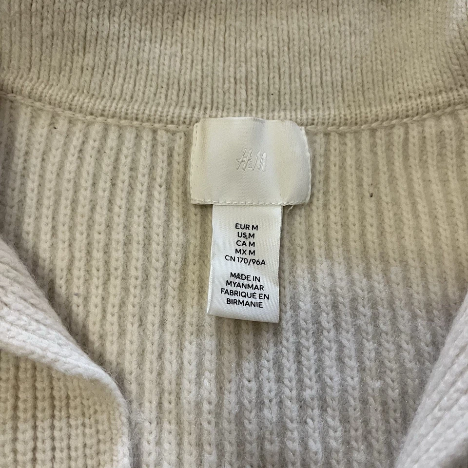 H&M Knit Sweater Women’s M Oversized V Neck Collared Long Sleeve Pullover Cream - Image 3 of 4