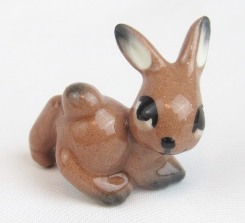 Vintage Hagen Renaker Monrovia Miniature Crouching Brown Bunny Rabbit Figurine