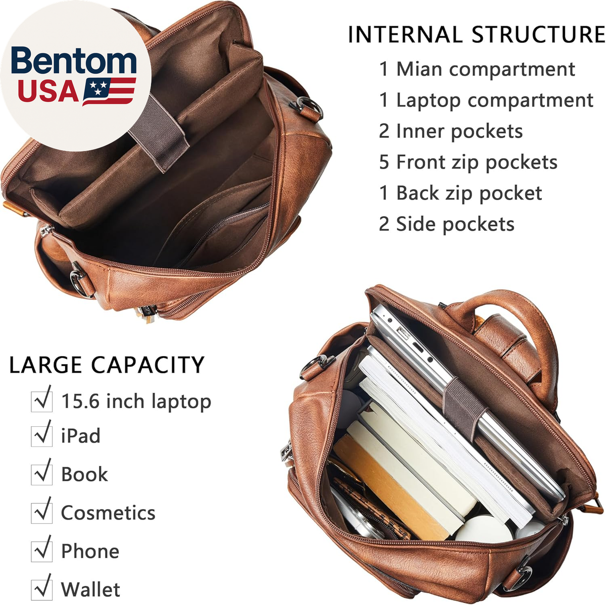 Vegan Leather Laptop Backpack for Women 15.6 Inch Work 