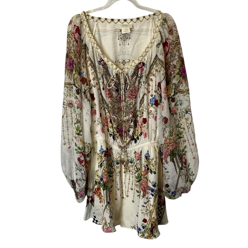 Mono Camilla Star Crossed Lovers Talla Pequeña S Blusa Manga Blanco Floral Foto 3 de 4