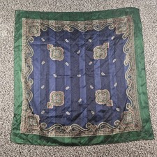 Vintage Japan Womens 34" Square Scarf Green Blue Gold Paisley Print