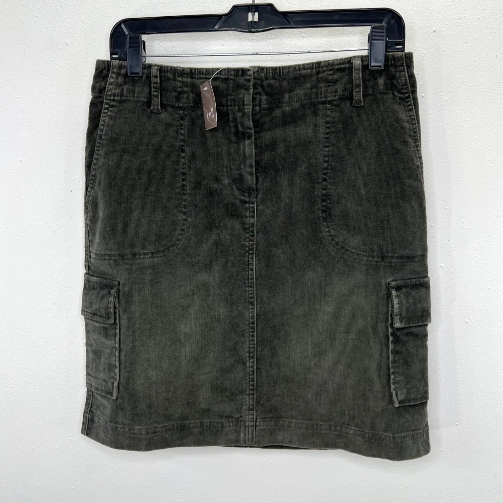J Jill Corduroy Cargo Mini Skirt 4 Washed Pine Green 100% Cotton Grunge NWT