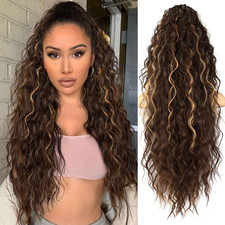 Ponytail Extension Wavy Claw Clip 30 Inch Curly Brown Blonde Hairpiece