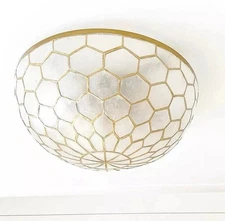 Serena & Lily Capiz Shell Honeycomb Flush Mount (Small)-Brass Gold