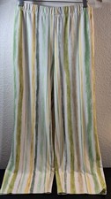 Susan Graver Pants Womens Medium M Olive Stripe Liquid Knit Straight Leg Pull On