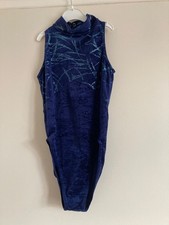 Girl's 'Janetex' navy, velour, sleeveless, gymnastic leotard age 9/10 years