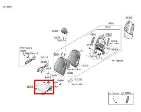 Almofada inferior 22-24 Hyundai Tucson SEL 2.5L AWD assento dianteiro passageiro lado direito - Imagem 2 de 4