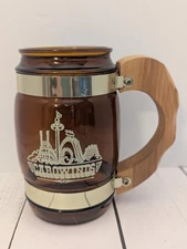 Vtg Carowinds Siesta Ware Brown Glass Barrel Mug 5" Amber Amusement Park 