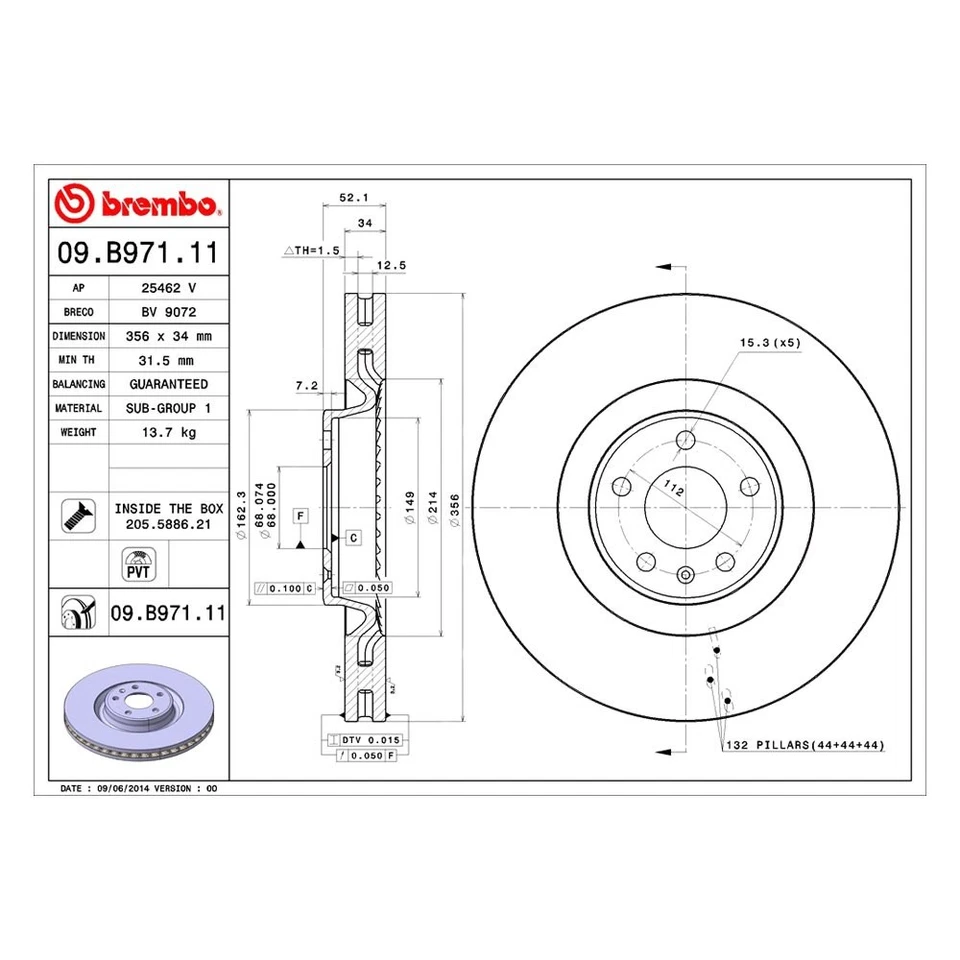 For Audi S8 13-18 Brembo UV Coated Series Plain Vented Front Brake Rotor Foto 2 de 4