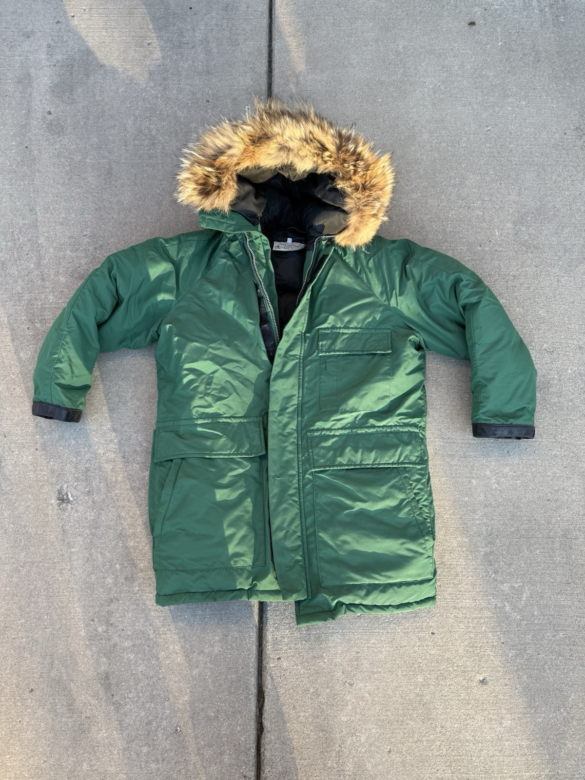 Vintage Golden Fleece Green Goose Down Jacket Fur Collar Mens Size M USA