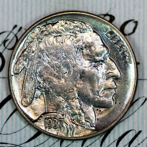 * 1937-P * SOLID+ GEM BU MS BUFFALO NICKEL * FROM ORIGINAL COLLECTION