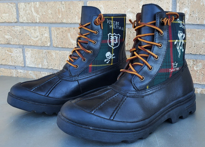 Polo Ralph Lauren UDEL Black Red/GREEN Tartan Leather Duck  display picture 2