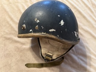 Buco Vintage Early Half Helmet. white Ear Flaps Painted Black Interior MIA.