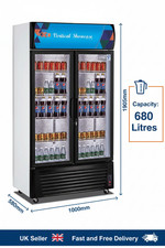 OLI 680L Commercial Double Door Drinks Display Fridge Black ECO 1905MM