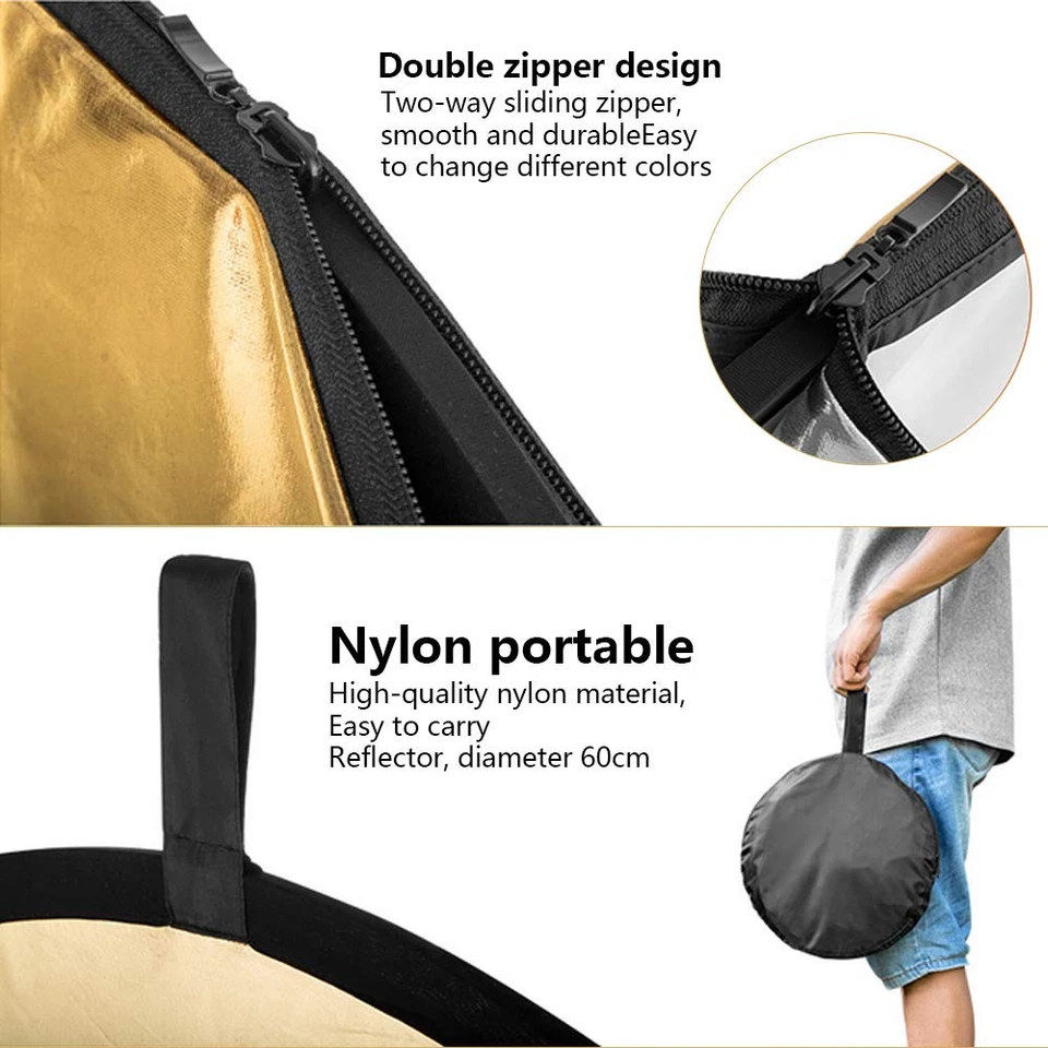 Portable 5 en 1 60cm Translucide Argent Or Blanc et Noir Démontable Multi Dis... - Photo 2/4