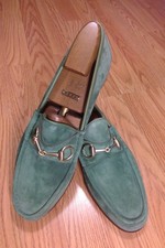 GUCCI 1953 ERA TOM FORD SILVER HORSEBIT GREEN SUEDE MEN'S LOAFERS SHOES 10.5 D