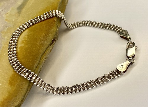 Bracciale Vintage SU Italy Argento Sterling Tripla Fila Palline/Perline 7,5 Pollici - Foto 5 di 14