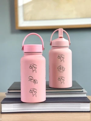 Mew Engraved Waterbottle Coffee Tumbler with Ash Ketchum Hat, Mythical Kanto - Image 1 of 4