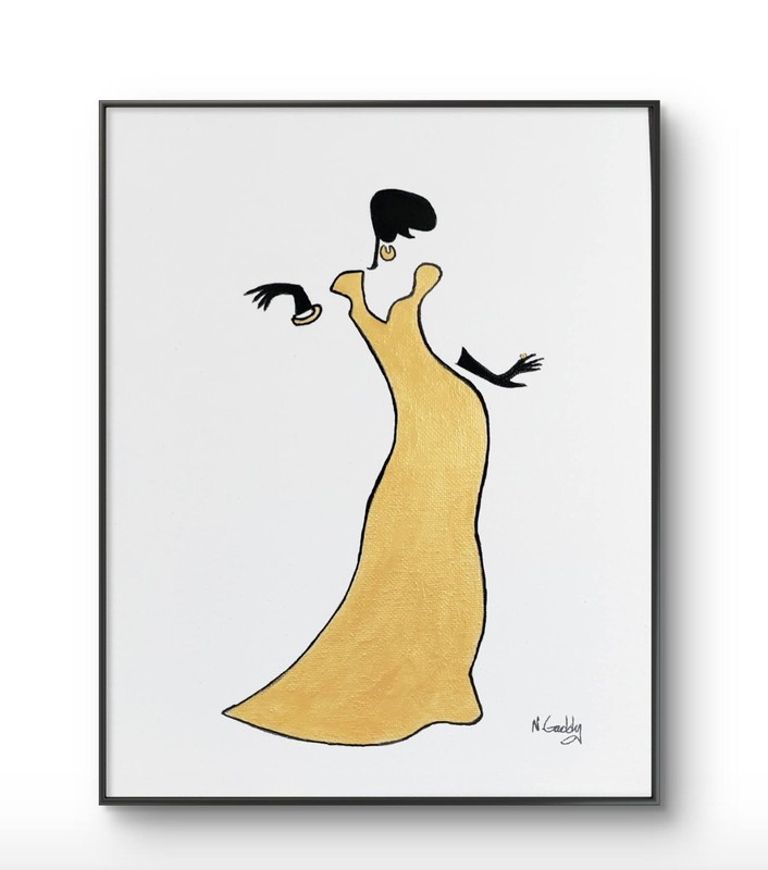 Original Modern 8 x 10 Lady Gold Dress Acrylic Canvas Painting