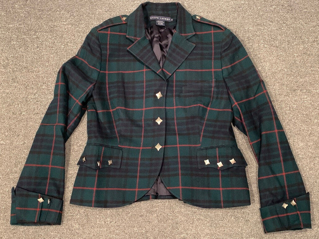 Vintage Ralph Lauren Wool Plaid Jacket Scottish Thistle Buttons Made in Italy