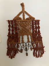 Vintage Macrame Jute Wall Hanging with Bells
