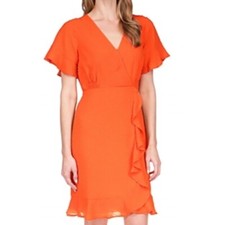 MICHAEL Michael Kors Women's Orange Surplice Neckline Dress Size L NWT
