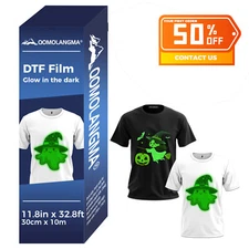 11.8 x 32.8ft Pet DTF Film Glow in the Dark Luminous DTF Film Roll, Cold Peel
