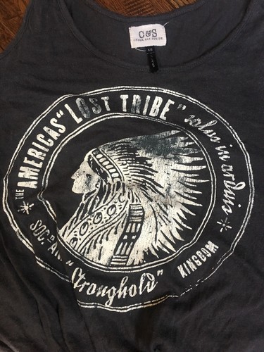 Womens C&S Americans Lost Tribe Size XS Tied Crop Tank Top Dark Grey - Picture 2 of 10