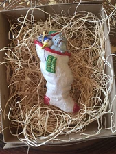 New 3D Dresden Hanging Christmas Stocking Paper Ornament Cat Box Candy Bird 4"