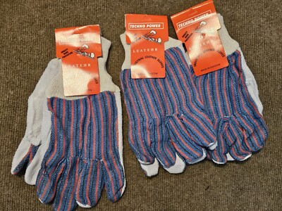 Techno Power Industrial Leather Gloves (LOT OF 3 PAIRS)
