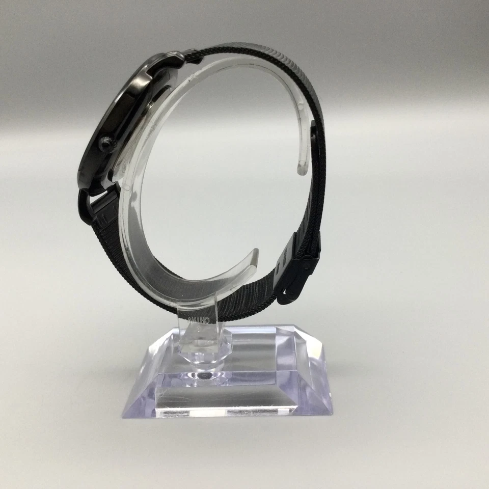 Relógio Burei Masculino 41mm Preto Tom Prata Mostrador Data Preto Aj Malha Pulseira Nova Bateria - Imagem 3 de 4