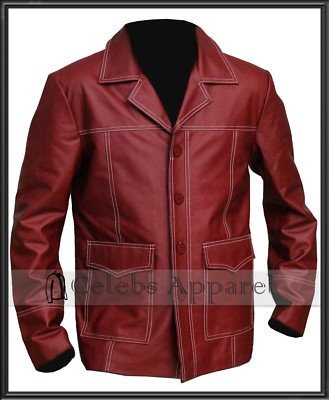 Men Fight Club Brad Pitt Tyler Durden Retro Classic Style Black Leather Jacket