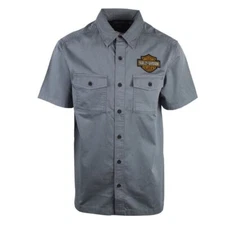 Harley-Davidson Men's Stormy Weather Aqua Bar & Shield S/S Woven Shirt (S43A)