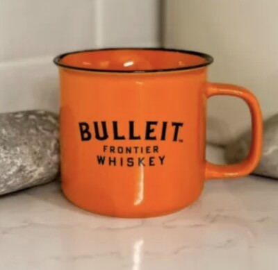 Bulleit Bourbon Frontier Whiskey 12 Oz Orange Ceramic Mug Coffee Cup - Set of 4