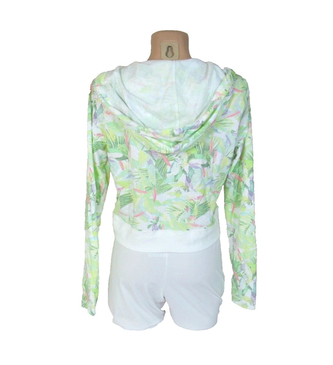 UNDERCOVER VICTORIA'S SECRET M Felpa con cappuccio da donna tagliata motivo foglie tropicali