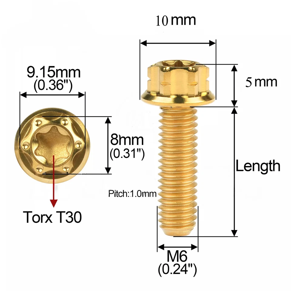 Titanium Bolt M6x10 15 20 25 30 35 40 45-100mm Small Flange Torx Head Gr5 Screw - Image 2 of 4