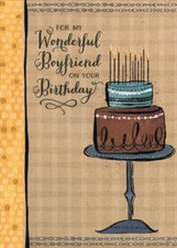 Blue and Brown Frosted Cake Designer Greetings Boyfriend Birthday Card