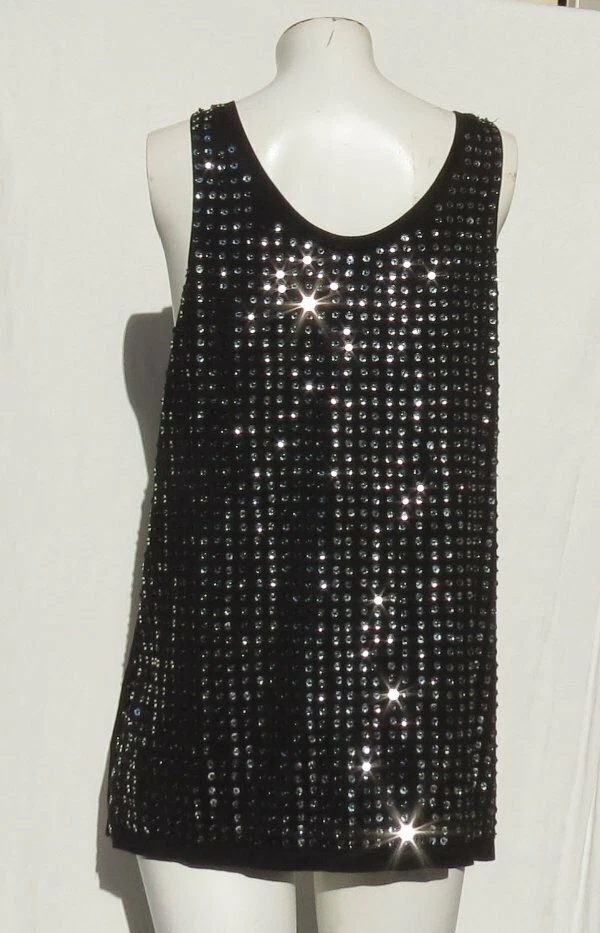 Camiseta sin mangas Diane von FURSTENBERG DvF negra plateada lentejuelas Fran Cupped EE. UU. L Foto 2 de 4