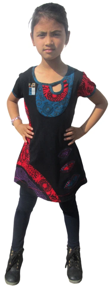 Enfants Coton Manches Courtes Decolleté Filles Été Floral Hippie Bohémien Robe - Photo 1/1