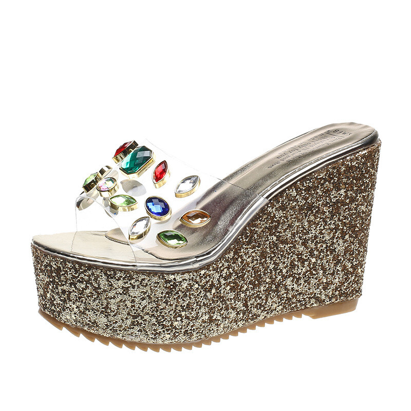 PANTOFOLA D’ORO Sandalo donna 11 cm punta aperta pantofola trasparente strass plateau tacchi alti
