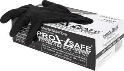 10 Boxes of 100 PRO-SAFE Disposable Black Nitrile Gloves: 5 mil, Size Large