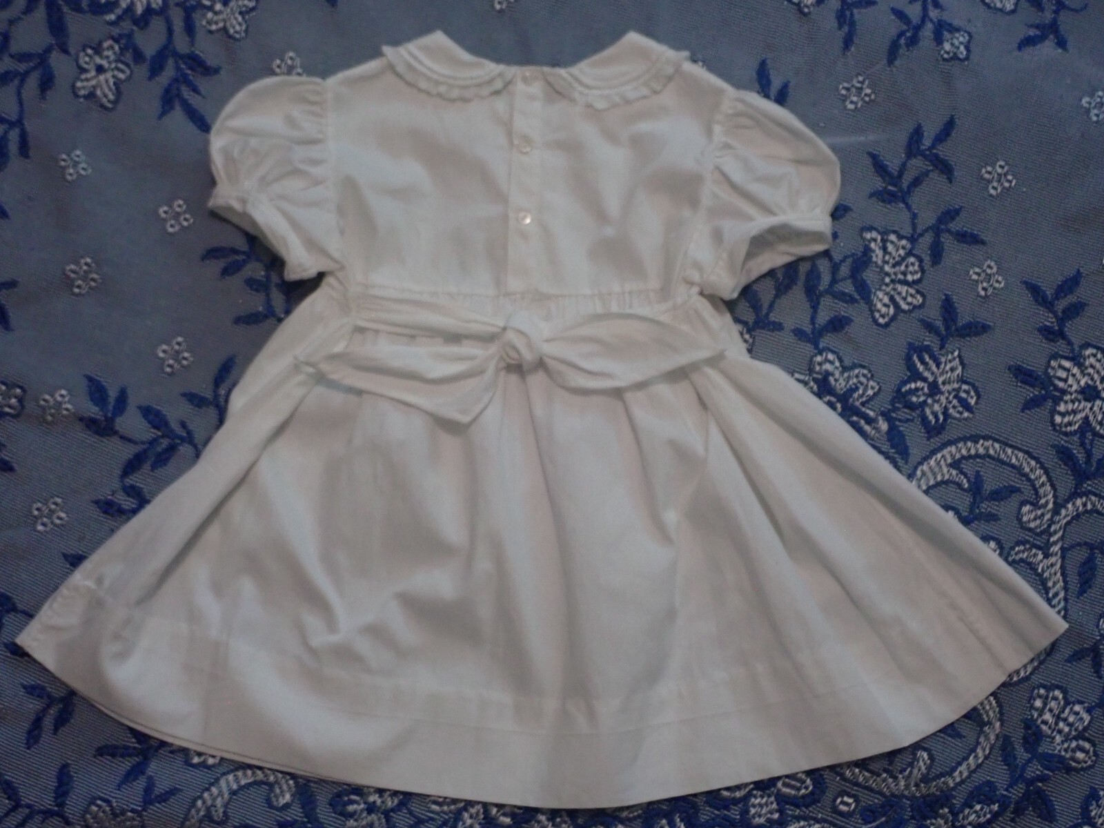 50s Vtg White Cotton Dress Battenberg Embroidered Peter Pan Collar 12-18 mos.