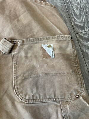 VTG 80s Carhartt Overalls Men Fit 36x27 Tan Double Knee Duck