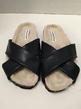 RM by Rebecca Minkoff Blue 6 Faux Leather X Cross Slip On Slipper Shoes