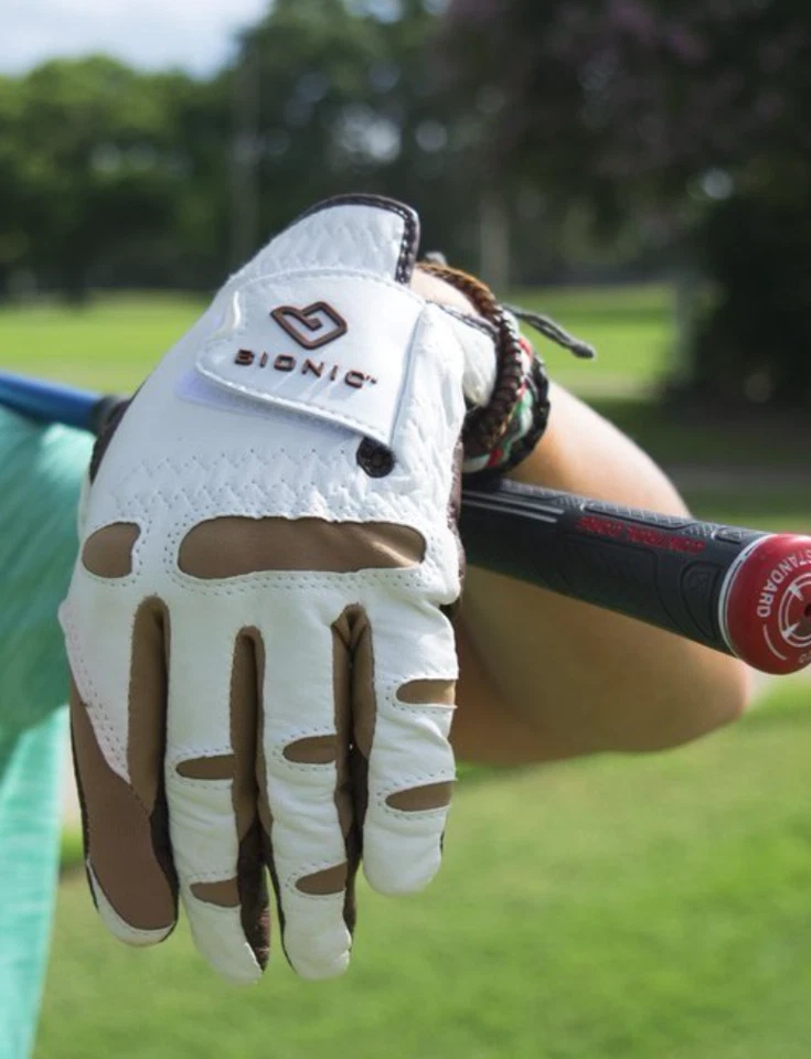 Guante de golf para mujer BIONIC GGNTWRL DIESTRO para (GOLFISTA ZURDO) marrón/bronceado grande   Foto 4 de 4